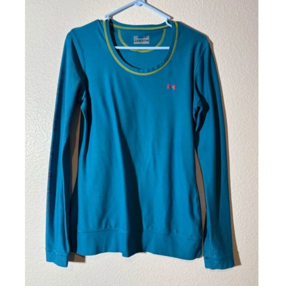 Under Armour Size L Fitted Blue Long Sleeve Scoop Neck All Season Gear T-Shirt